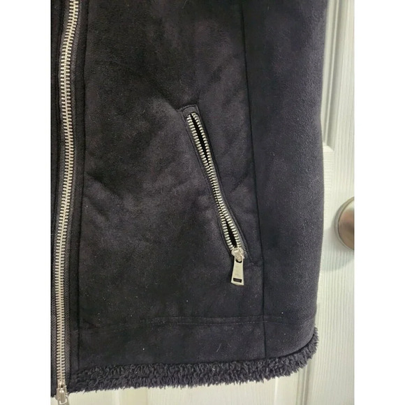 Ralph Lauren LRL black label faux shearling suade moto vest punk woman LG - Picture 8 of 10